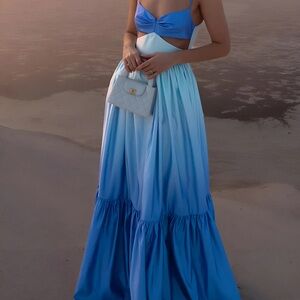 Commense Elegant Blue Cut Out Ombre Maxi Dress